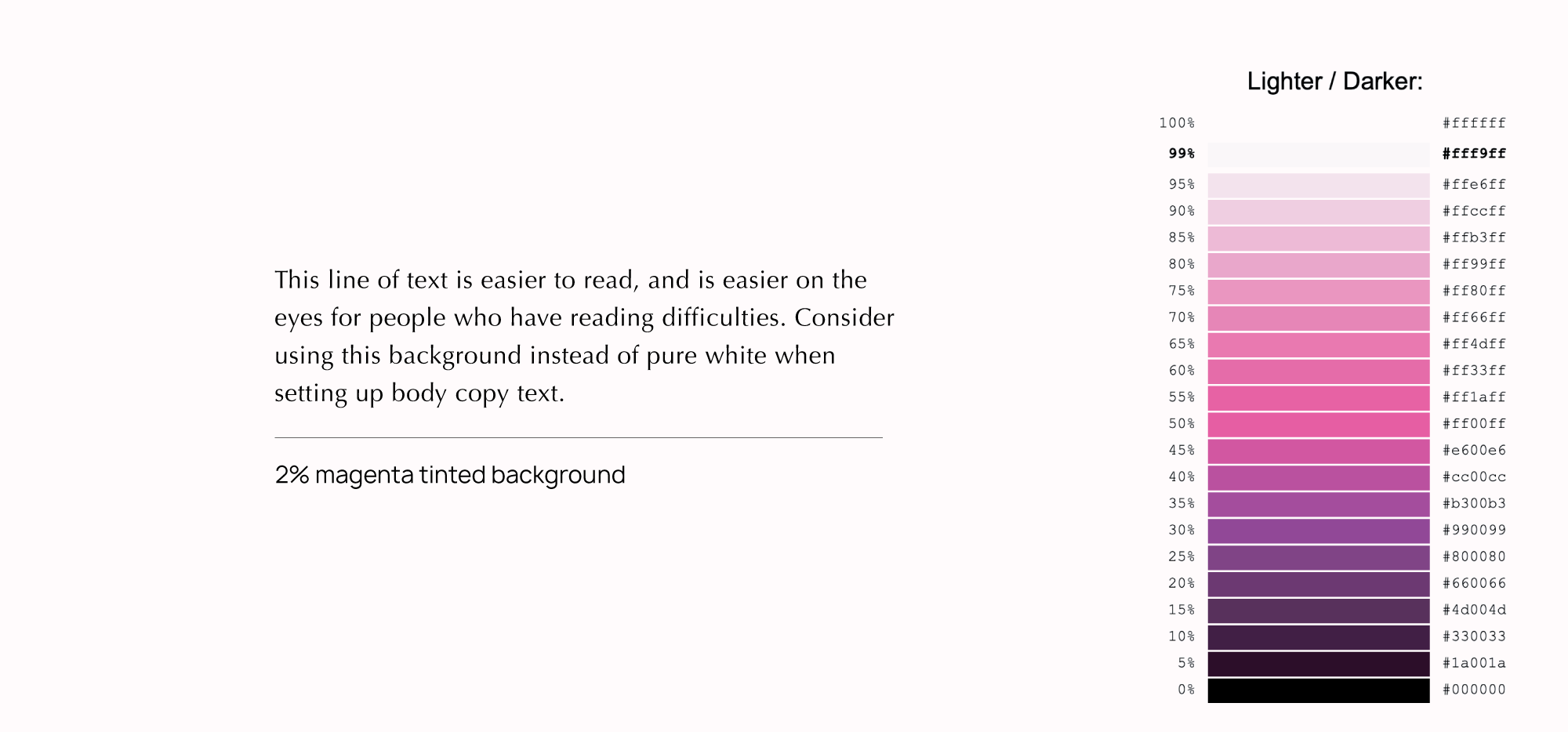 A block of text shown on a 2% magenta-tinted background